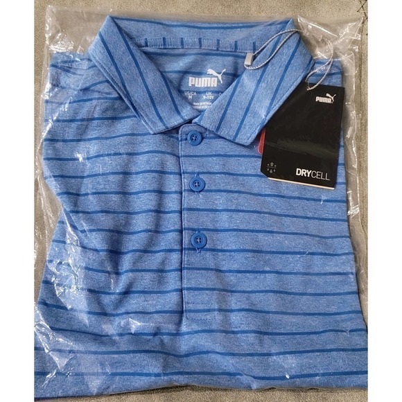 Puma Boys Rotation Stripe Polo Drycell Ibiza Blue Medium NWT - Picture 7 of 11